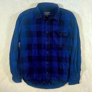 Filson Size Large Blackwatch Flannel Navy Black Button Front Cotton Seattle